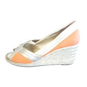Lilly Pulitzer orange and gold espadrille wedges size 5